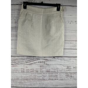 Rebecca Moses Skirt Womens 4 White Metallic Jacquard Lined Pockets Elegant Party